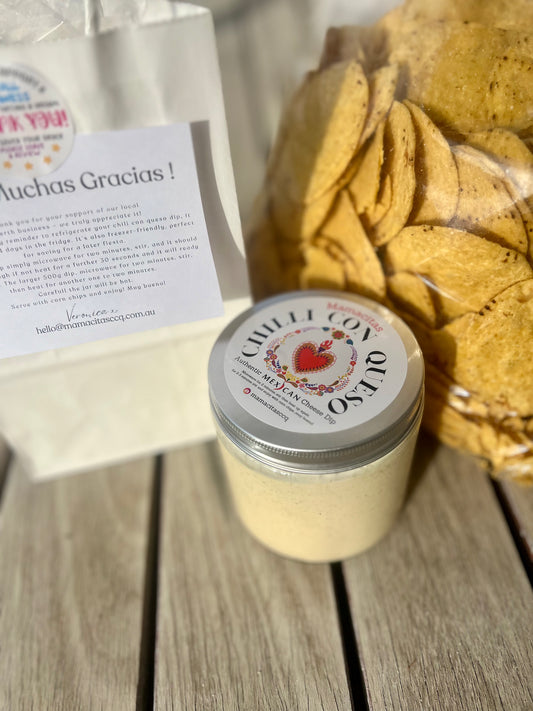 Chip and dip combo 500gm Chilli con queso and 750gm corn chips
